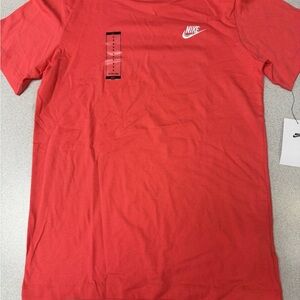 Nike Swoosh Men's Coral Red Short Sleeve Tee with White Swoosh